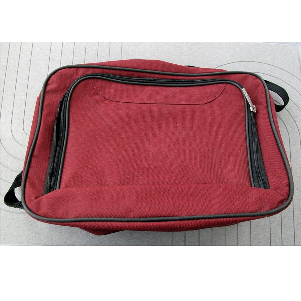 Carry On Bag,Travel or Gym , red one pocket two zippers 15-inch drop strap TAG